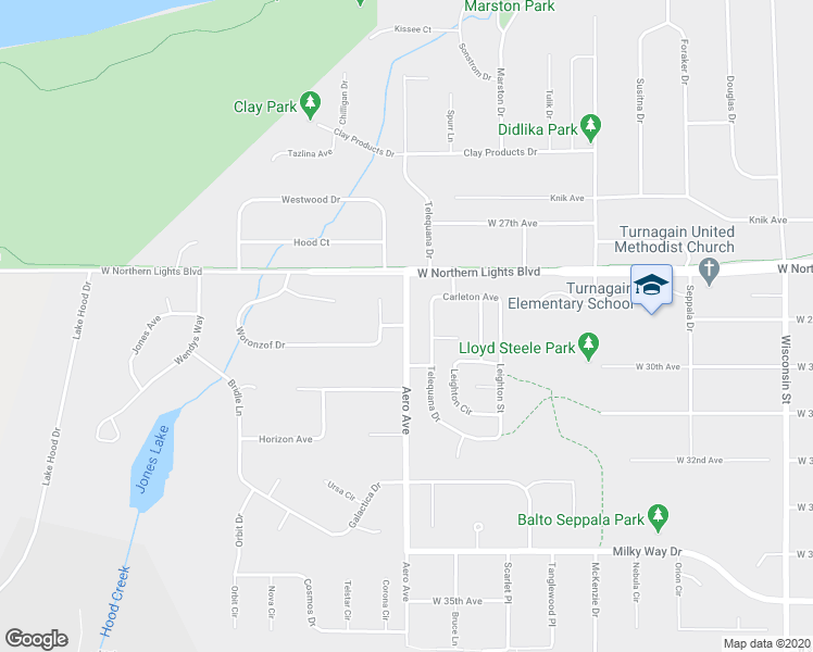 map of restaurants, bars, coffee shops, grocery stores, and more near 2901 Aero Avenue in Anchorage