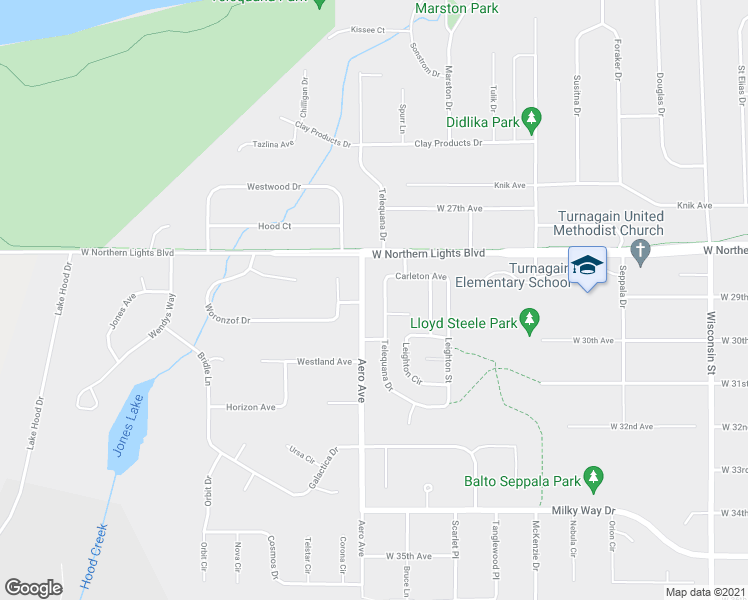 map of restaurants, bars, coffee shops, grocery stores, and more near 3910 Woronzof Drive in Anchorage