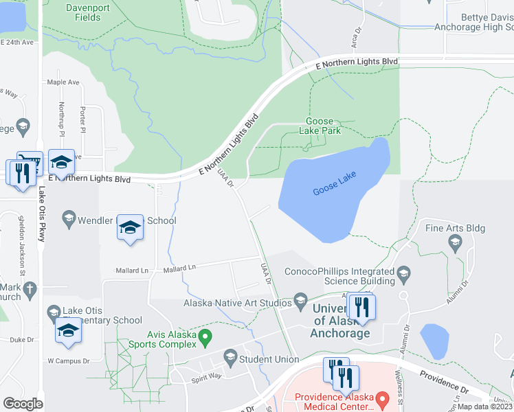 map of restaurants, bars, coffee shops, grocery stores, and more near 3001 Widgeon Lane in Anchorage