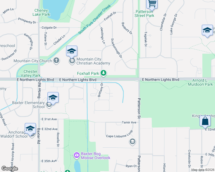 map of restaurants, bars, coffee shops, grocery stores, and more near 2746 Kingsbridge Place in Anchorage