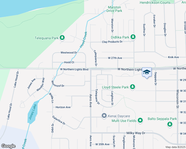 map of restaurants, bars, coffee shops, grocery stores, and more near 3901 Westwood Drive in Anchorage