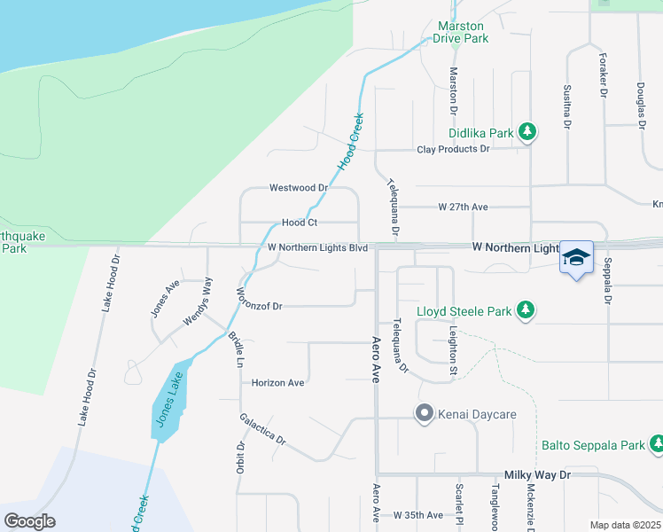 map of restaurants, bars, coffee shops, grocery stores, and more near 4014 Hood Court in Anchorage