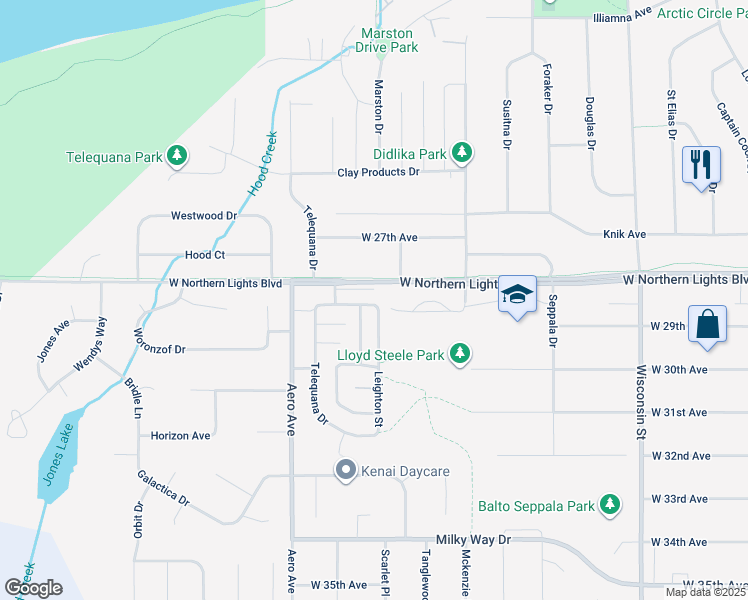 map of restaurants, bars, coffee shops, grocery stores, and more near 3729 West Northern Lights Boulevard in Anchorage