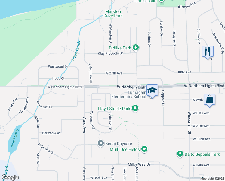 map of restaurants, bars, coffee shops, grocery stores, and more near 2732 Jefford Place in Anchorage