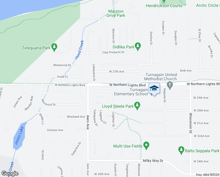 map of restaurants, bars, coffee shops, grocery stores, and more near 3729 West Northern Lights Boulevard in Anchorage