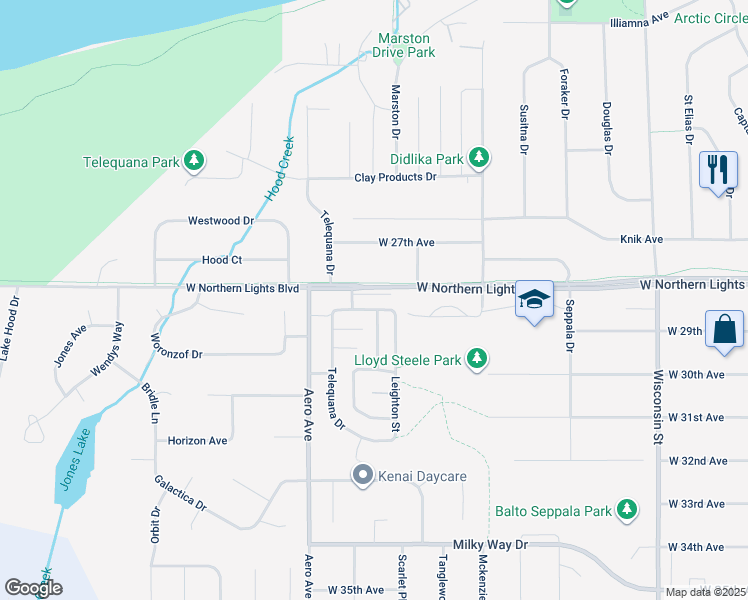 map of restaurants, bars, coffee shops, grocery stores, and more near 3729 West Northern Lights Boulevard in Anchorage
