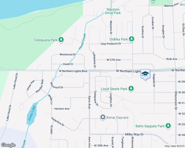 map of restaurants, bars, coffee shops, grocery stores, and more near 3901 Westwood Drive in Anchorage