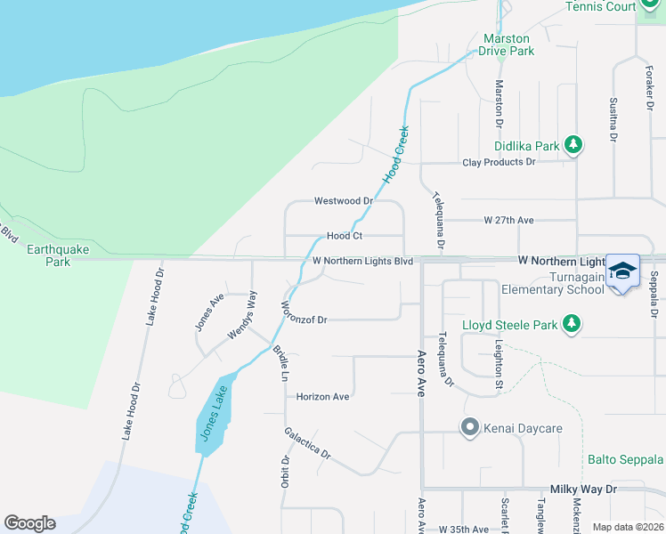 map of restaurants, bars, coffee shops, grocery stores, and more near 4122 Hood Court in Anchorage