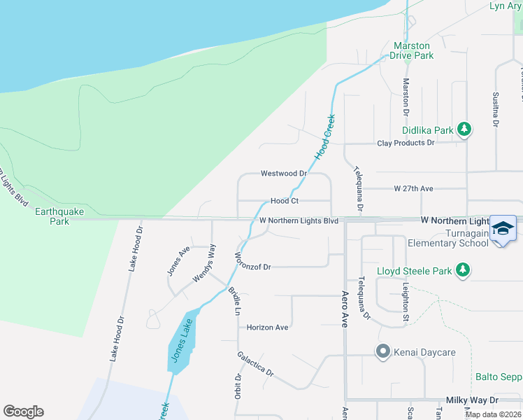 map of restaurants, bars, coffee shops, grocery stores, and more near 4122 Hood Court in Anchorage