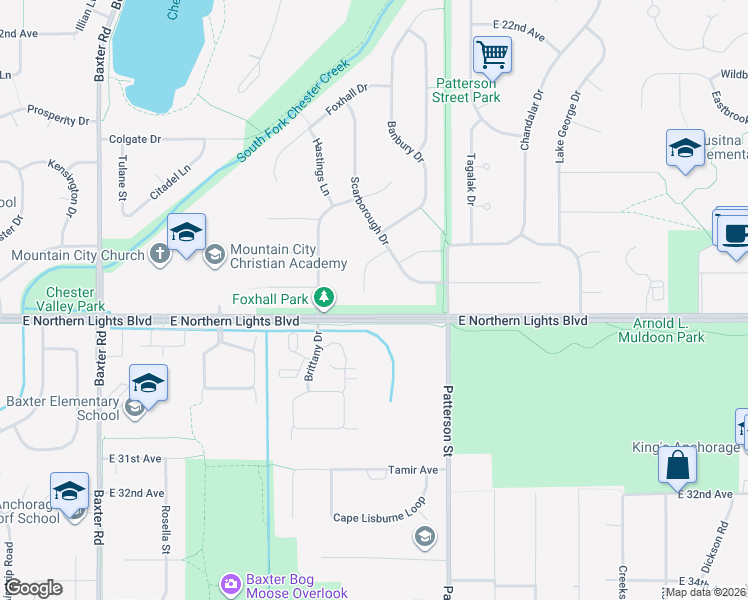 map of restaurants, bars, coffee shops, grocery stores, and more near 2741 Kingsbridge Place in Anchorage