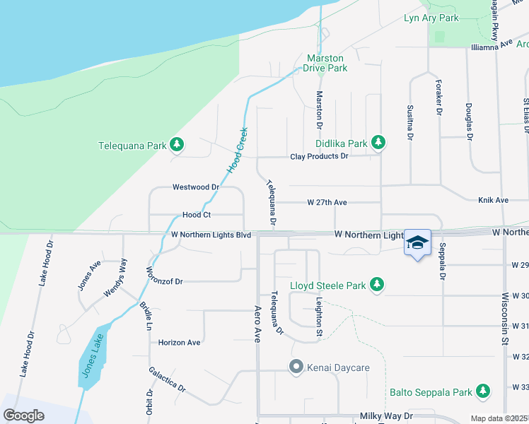 map of restaurants, bars, coffee shops, grocery stores, and more near 3901 Westwood Drive in Anchorage