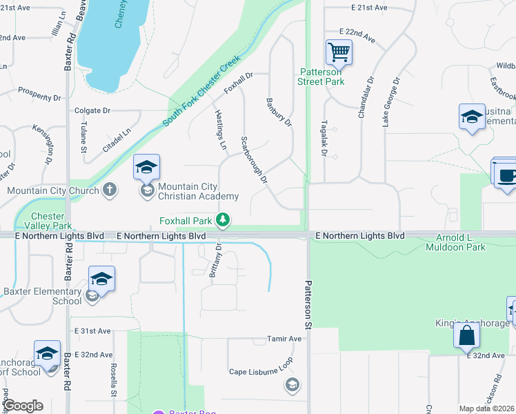 map of restaurants, bars, coffee shops, grocery stores, and more near 2741 Kingsbridge Place in Anchorage