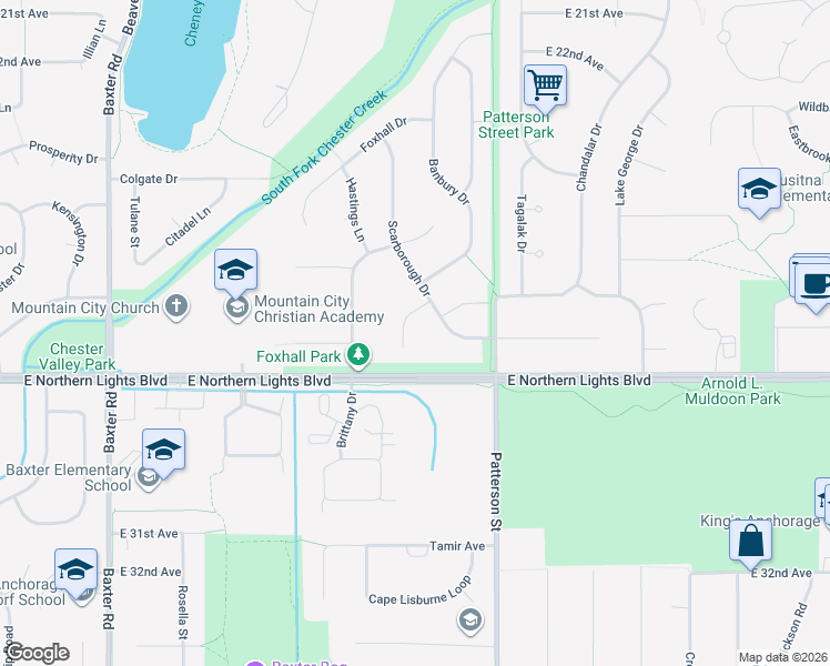 map of restaurants, bars, coffee shops, grocery stores, and more near 2741 Kingsbridge Place in Anchorage