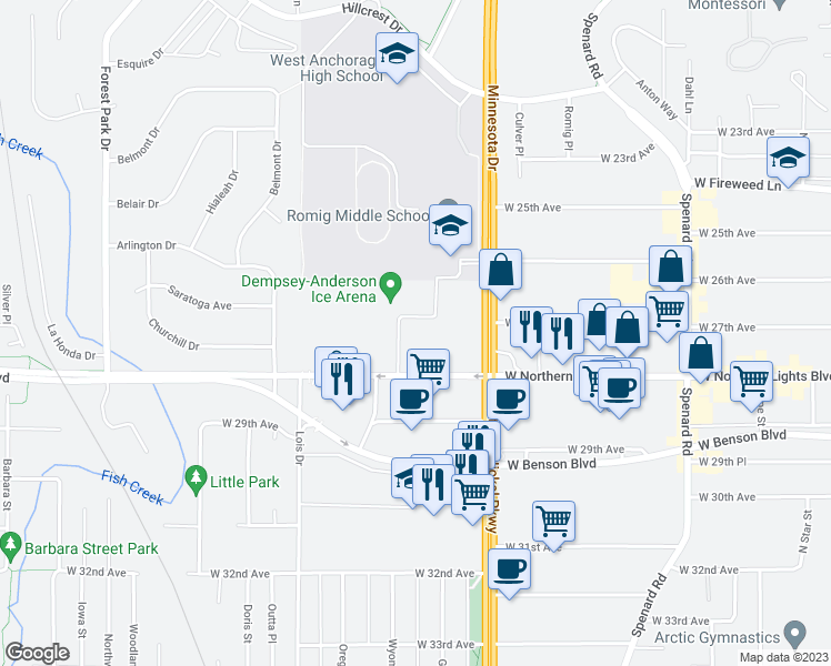 map of restaurants, bars, coffee shops, grocery stores, and more near in Anchorage