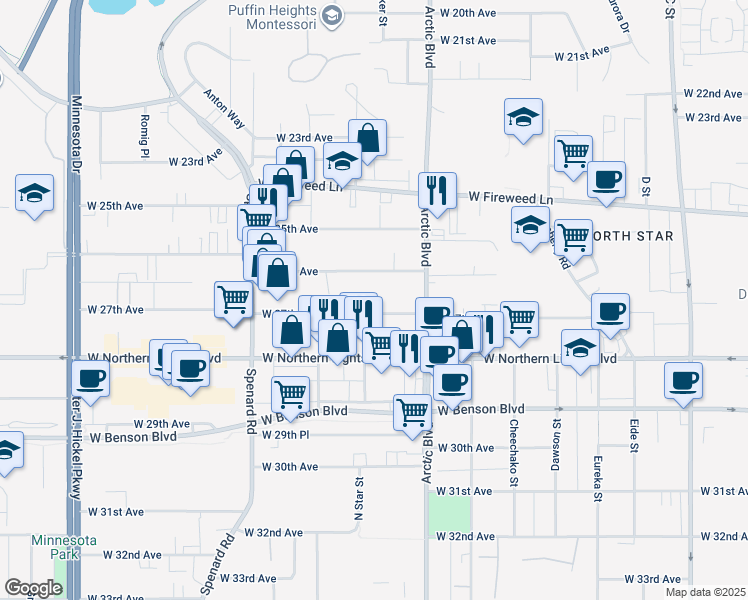 map of restaurants, bars, coffee shops, grocery stores, and more near 826 West 26th Avenue in Anchorage