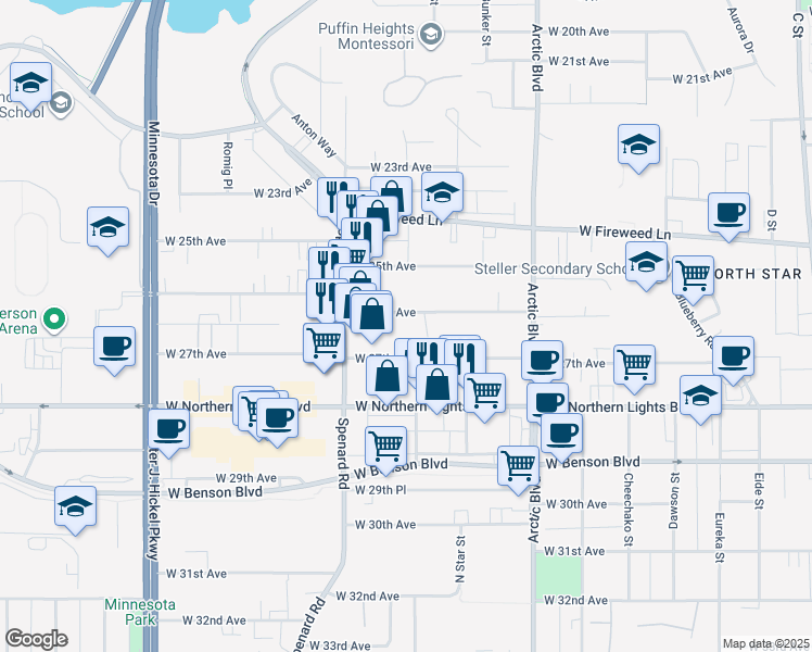 map of restaurants, bars, coffee shops, grocery stores, and more near 1038 West 26th Avenue in Anchorage