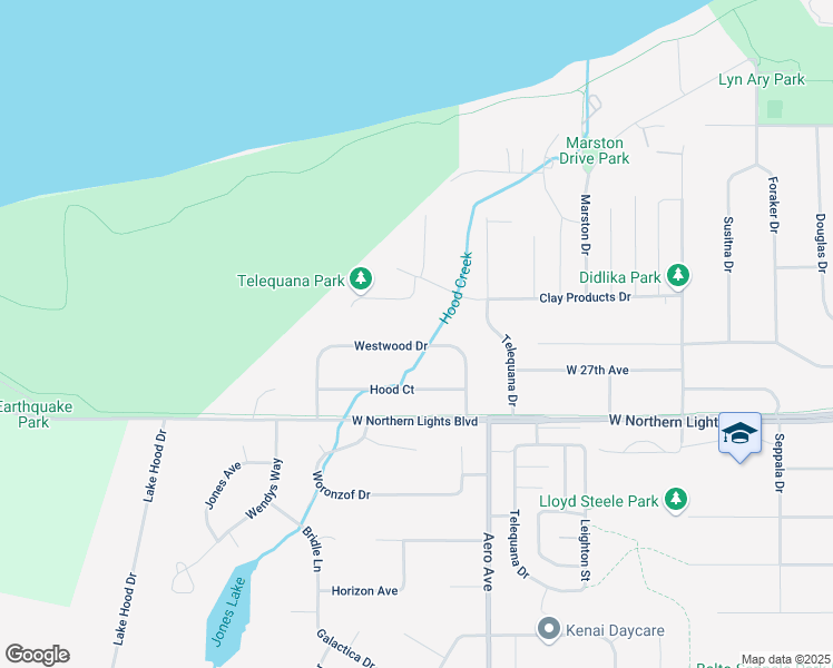 map of restaurants, bars, coffee shops, grocery stores, and more near 4061 Westwood Drive in Anchorage