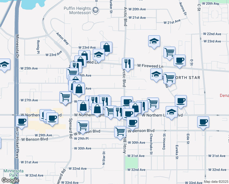 map of restaurants, bars, coffee shops, grocery stores, and more near 826 West 26th Avenue in Anchorage