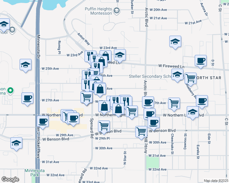map of restaurants, bars, coffee shops, grocery stores, and more near 1038 West 26th Avenue in Anchorage