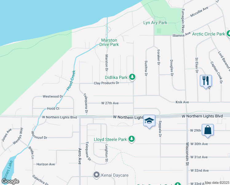 map of restaurants, bars, coffee shops, grocery stores, and more near 3637 Knik Avenue in Anchorage
