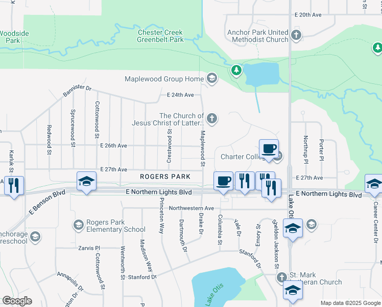 map of restaurants, bars, coffee shops, grocery stores, and more near 1834 East 26th Avenue in Anchorage