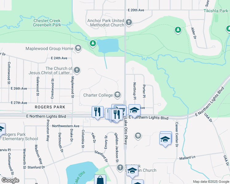 map of restaurants, bars, coffee shops, grocery stores, and more near 2294 Sorbus Way in Anchorage