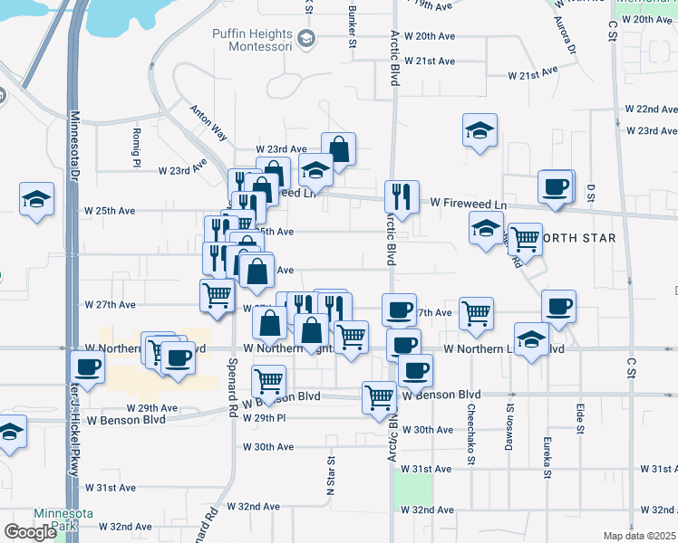map of restaurants, bars, coffee shops, grocery stores, and more near 926 West 26th Avenue in Anchorage