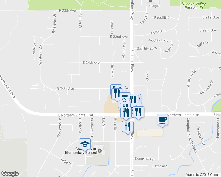 map of restaurants, bars, coffee shops, grocery stores, and more near 5310 East 26th Avenue in Anchorage