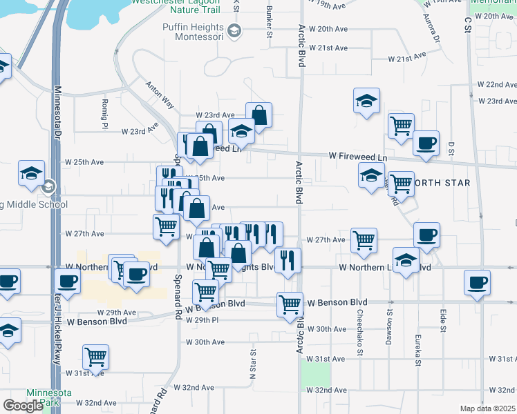 map of restaurants, bars, coffee shops, grocery stores, and more near 926 West 26th Avenue in Anchorage