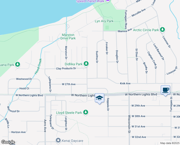 map of restaurants, bars, coffee shops, grocery stores, and more near 3505 Knik Avenue in Anchorage