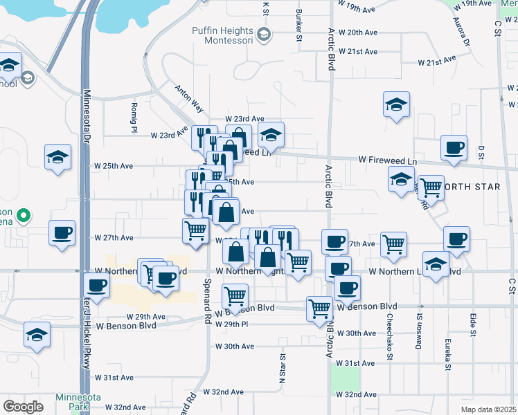 map of restaurants, bars, coffee shops, grocery stores, and more near 1038 West 26th Avenue in Anchorage