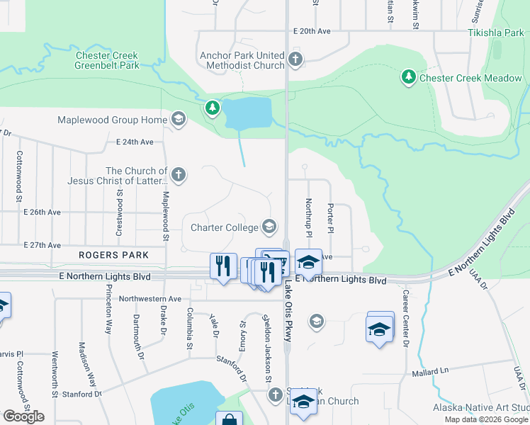 map of restaurants, bars, coffee shops, grocery stores, and more near 2294 Sorbus Way in Anchorage