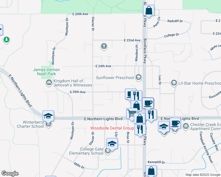map of restaurants, bars, coffee shops, grocery stores, and more near 5200 East 26th Avenue in Anchorage