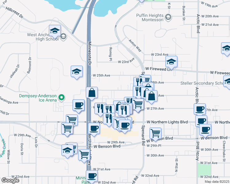 map of restaurants, bars, coffee shops, grocery stores, and more near 1402 West 26th Avenue in Anchorage