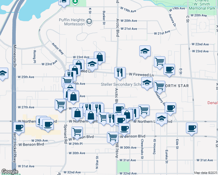 map of restaurants, bars, coffee shops, grocery stores, and more near 826 West 26th Avenue in Anchorage