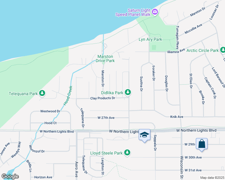 map of restaurants, bars, coffee shops, grocery stores, and more near 2428 Tulik Drive in Anchorage