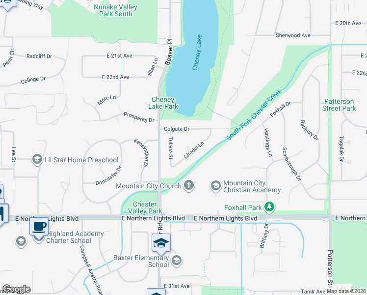 map of restaurants, bars, coffee shops, grocery stores, and more near 6369 Citadel Lane in Anchorage