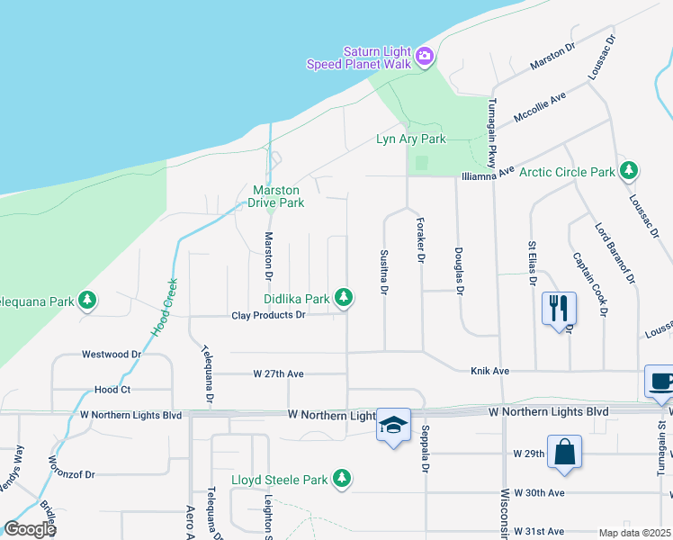 map of restaurants, bars, coffee shops, grocery stores, and more near 2414 Mckenzie Dr in Anchorage
