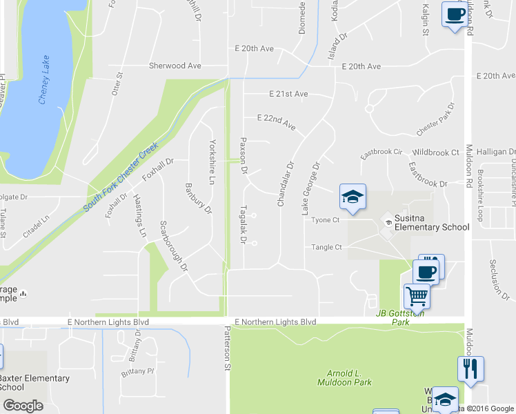 map of restaurants, bars, coffee shops, grocery stores, and more near 7211 Sanak Circle in Anchorage