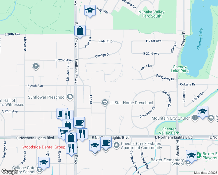 map of restaurants, bars, coffee shops, grocery stores, and more near 5615 Renee Circle in Anchorage