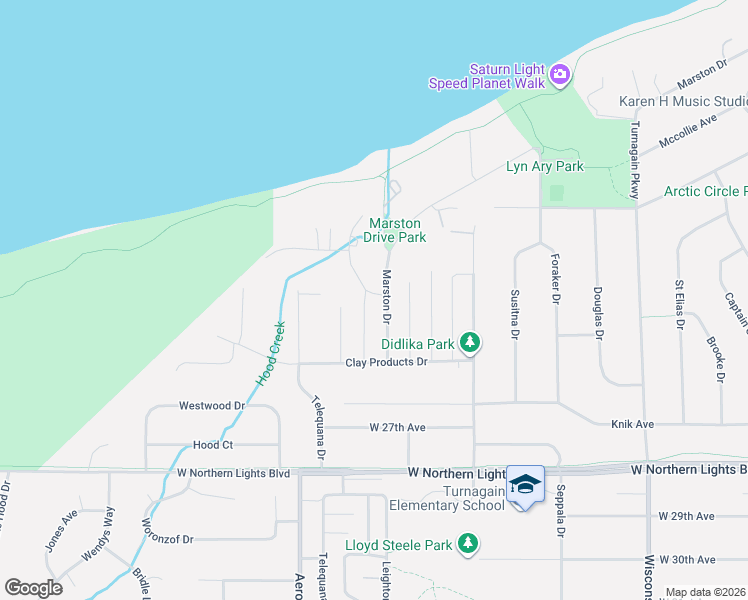 map of restaurants, bars, coffee shops, grocery stores, and more near 2419 Spurr Lane in Anchorage