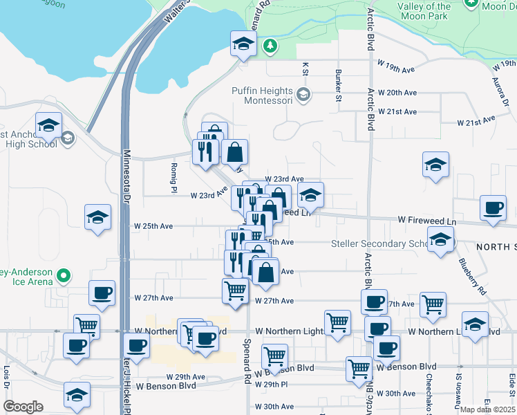 map of restaurants, bars, coffee shops, grocery stores, and more near in Anchorage