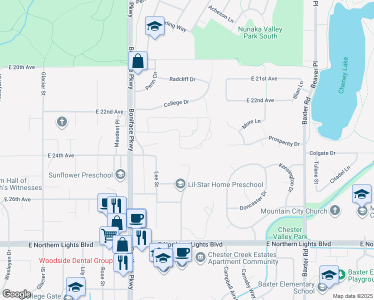 map of restaurants, bars, coffee shops, grocery stores, and more near 5615 Renee Circle in Anchorage