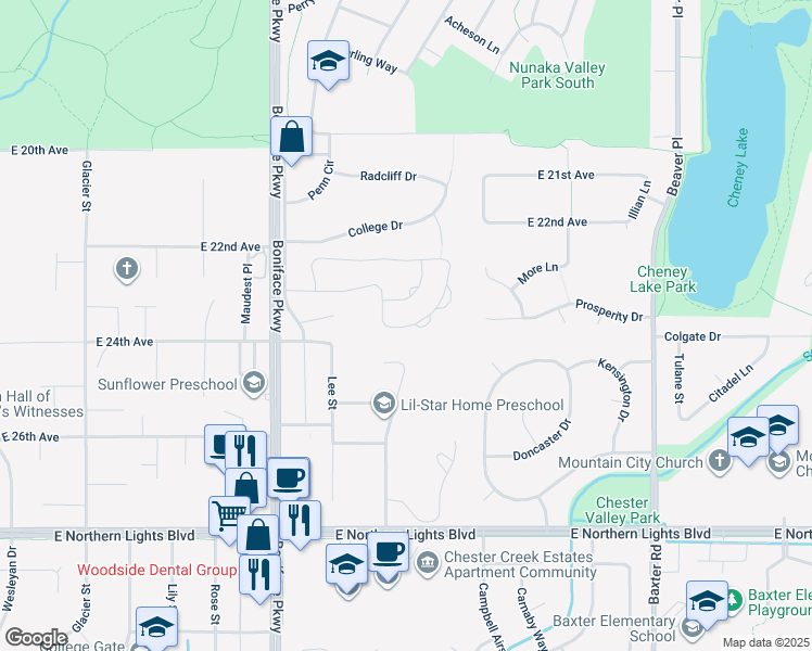 map of restaurants, bars, coffee shops, grocery stores, and more near 5615 Renee Circle in Anchorage