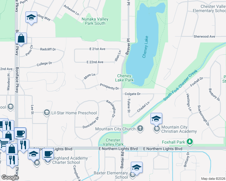 map of restaurants, bars, coffee shops, grocery stores, and more near 6219 Dunbar Lane in Anchorage