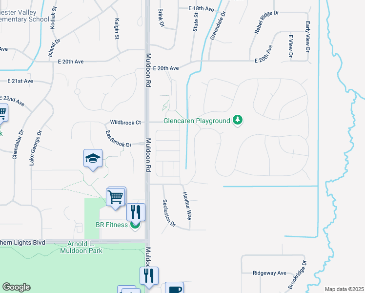 map of restaurants, bars, coffee shops, grocery stores, and more near 547 Pop Carey Drive in Anchorage