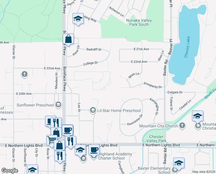 map of restaurants, bars, coffee shops, grocery stores, and more near 5703 Sapphire Loop in Anchorage
