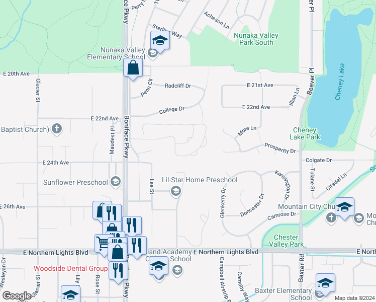 map of restaurants, bars, coffee shops, grocery stores, and more near 5726 Sapphire Loop in Anchorage