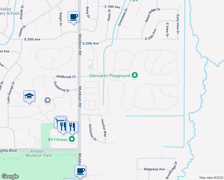 map of restaurants, bars, coffee shops, grocery stores, and more near 542 Pop Carey Drive in Anchorage