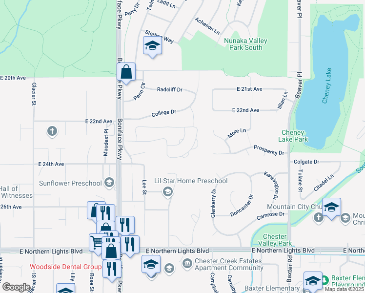 map of restaurants, bars, coffee shops, grocery stores, and more near 2257 Jasper Lane in Anchorage